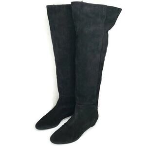 Loeffler Randall Womens Over The Knee Low Wedge Boots Black Suede Size 7.5 Zip